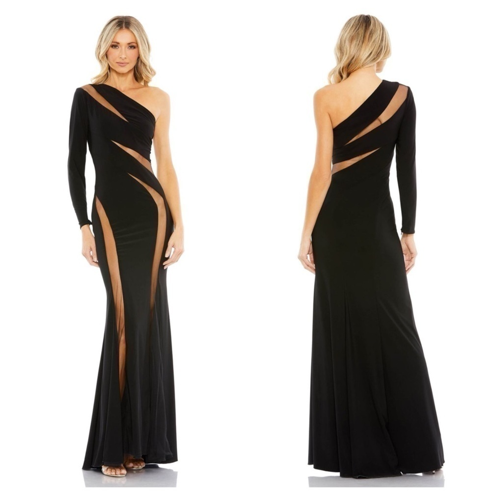 MAC DUGGAL Jersey One Shoulder Illusion Cut Out Gown - Picture 3 of 9